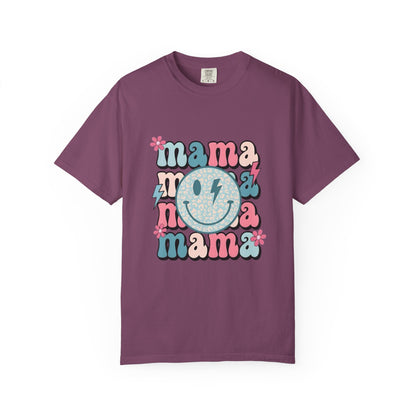 Mama Smiley Graphic T-Shirt — Retro Pink & Blue Mother’s Day Tee