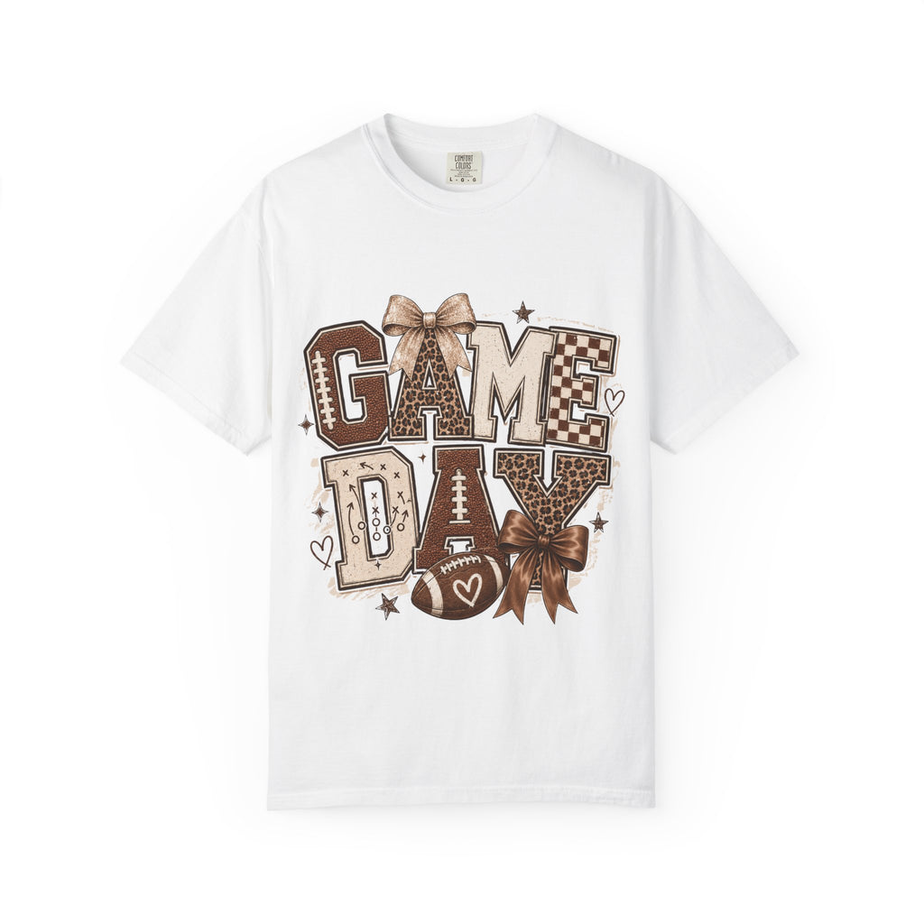 Game Day Graphic Tee — Retro Brown Bow Football Fan Shirt