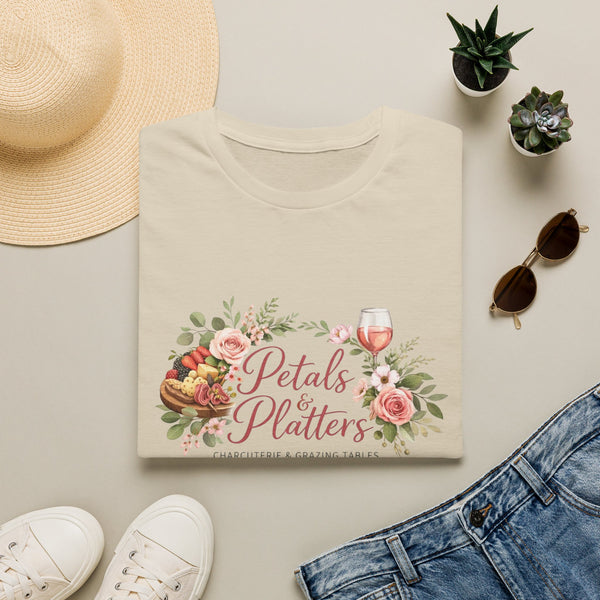 Petals & Platters Floral Wine T-Shirt — Garden Brunch Shirt for Entertaining