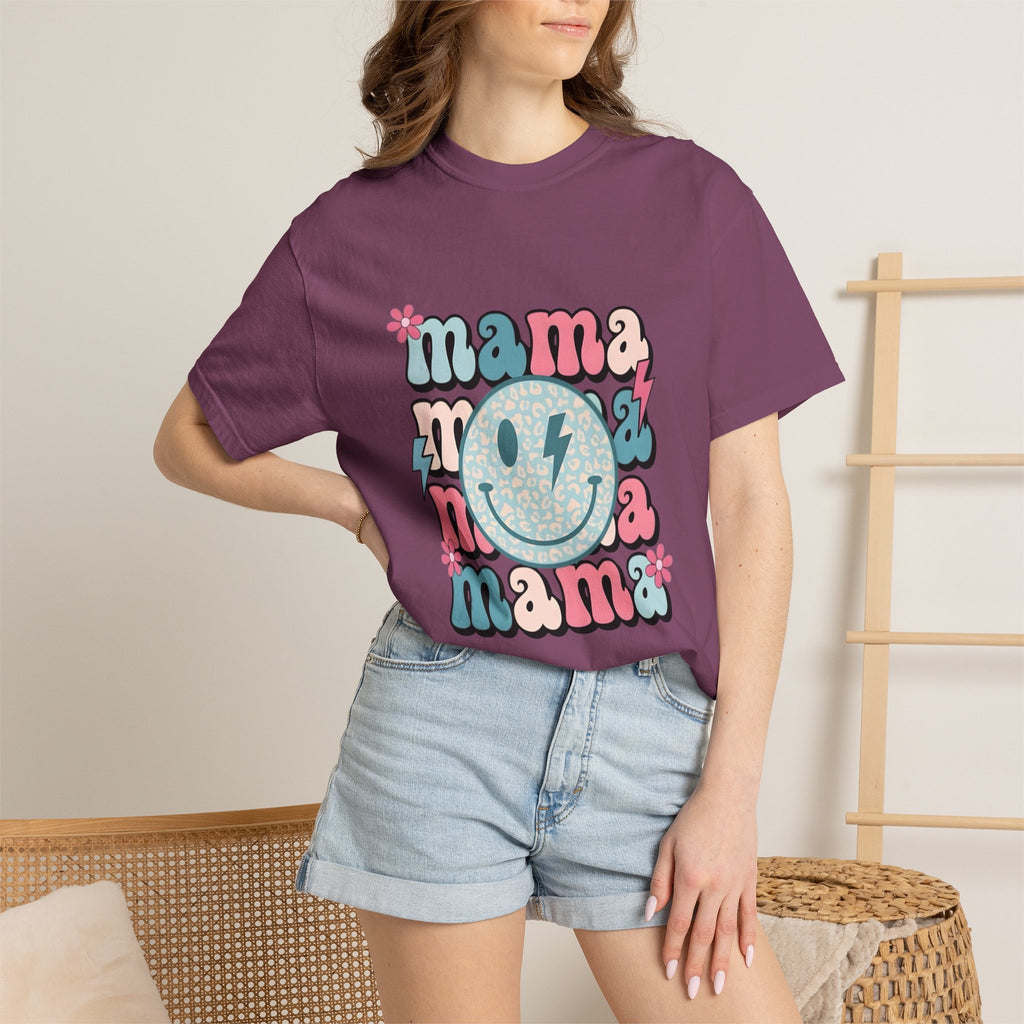 Mama Smiley Graphic T-Shirt — Retro Pink & Blue Mother’s Day Tee
