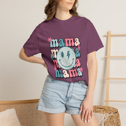 Mama Smiley Graphic T-Shirt — Retro Pink & Blue Mother’s Day Tee