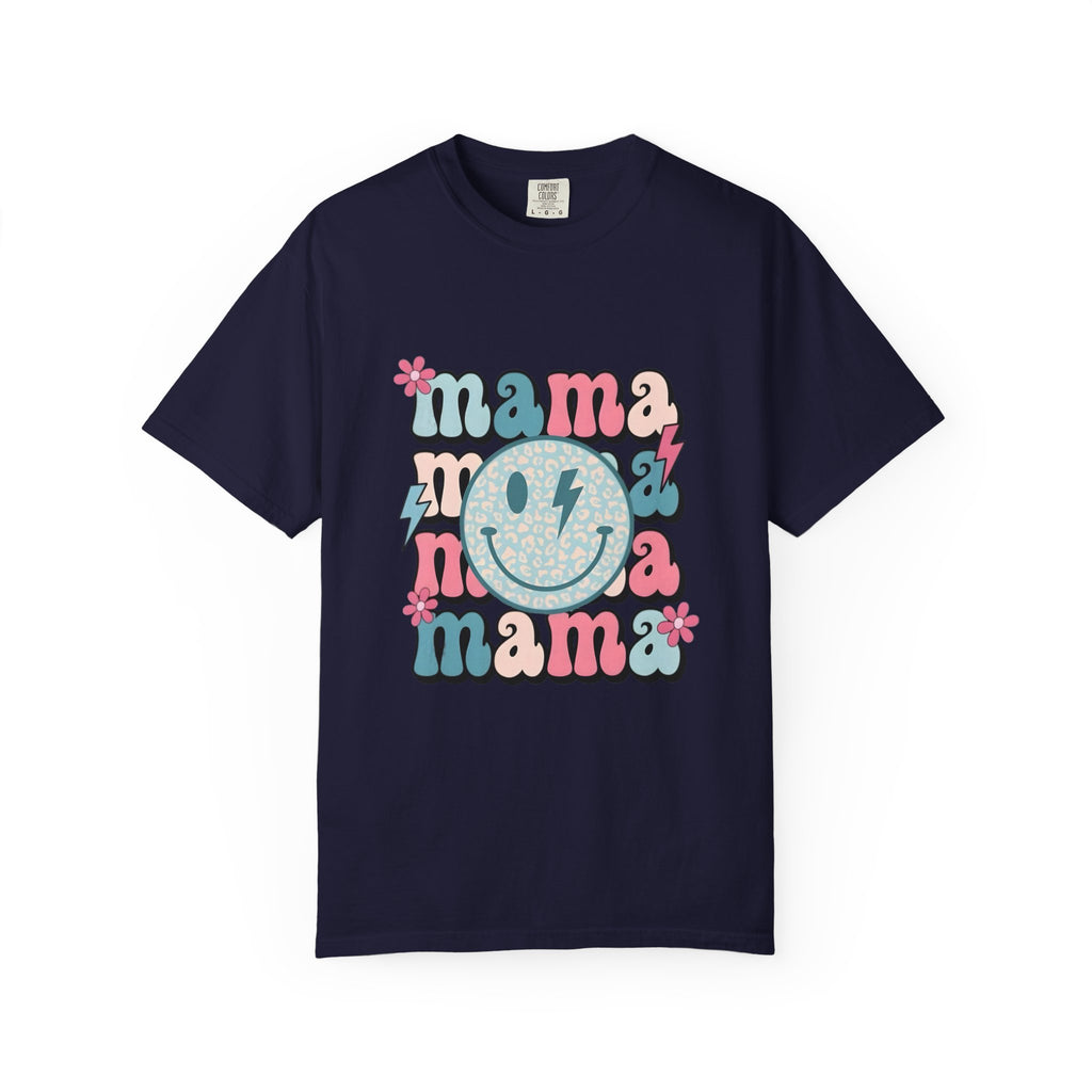Mama Smiley Graphic T-Shirt — Retro Pink & Blue Mother’s Day Tee