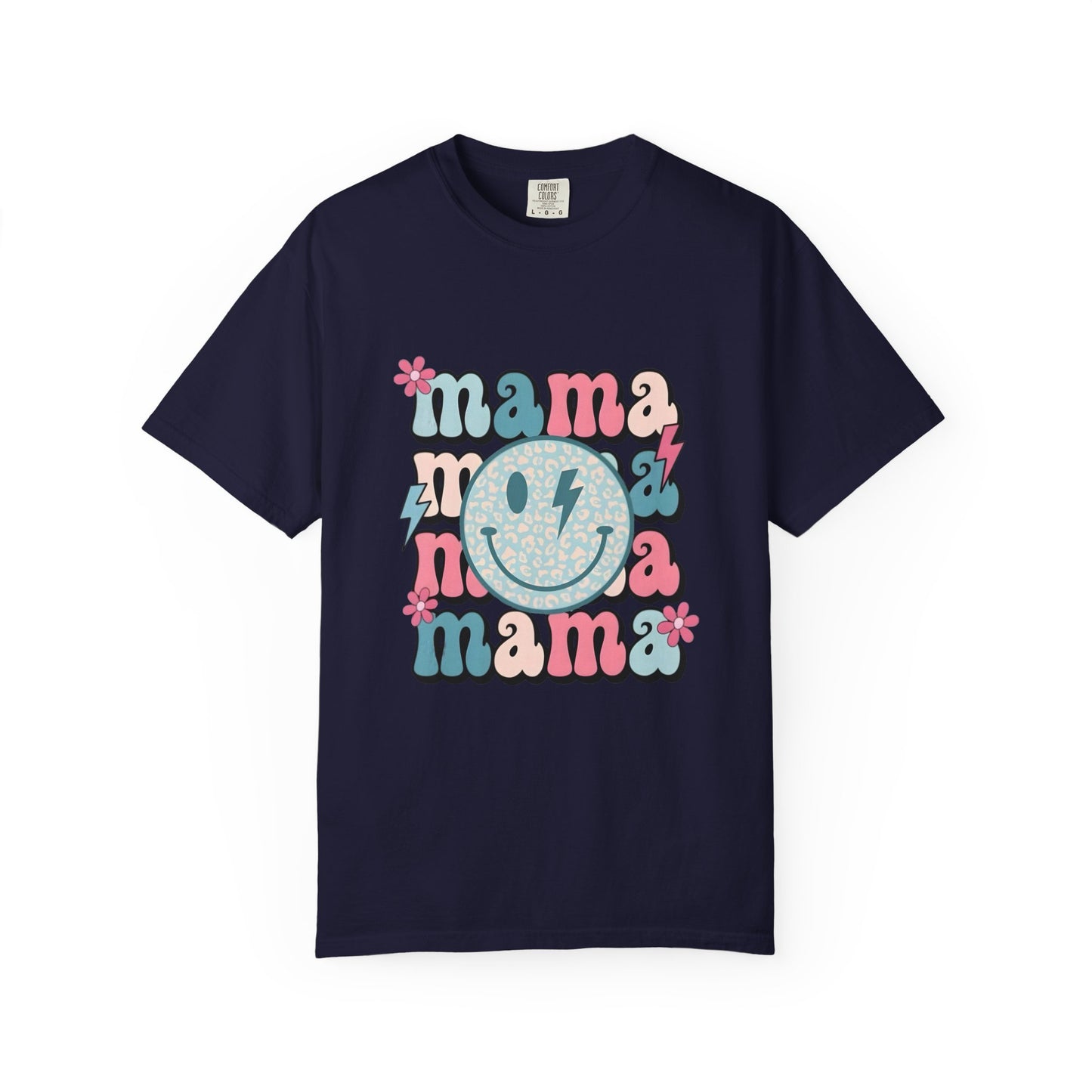 Mama Smiley Graphic T-Shirt — Retro Pink & Blue Mother’s Day Tee