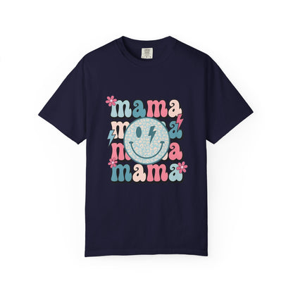Mama Smiley Graphic T-Shirt — Retro Pink & Blue Mother’s Day Tee