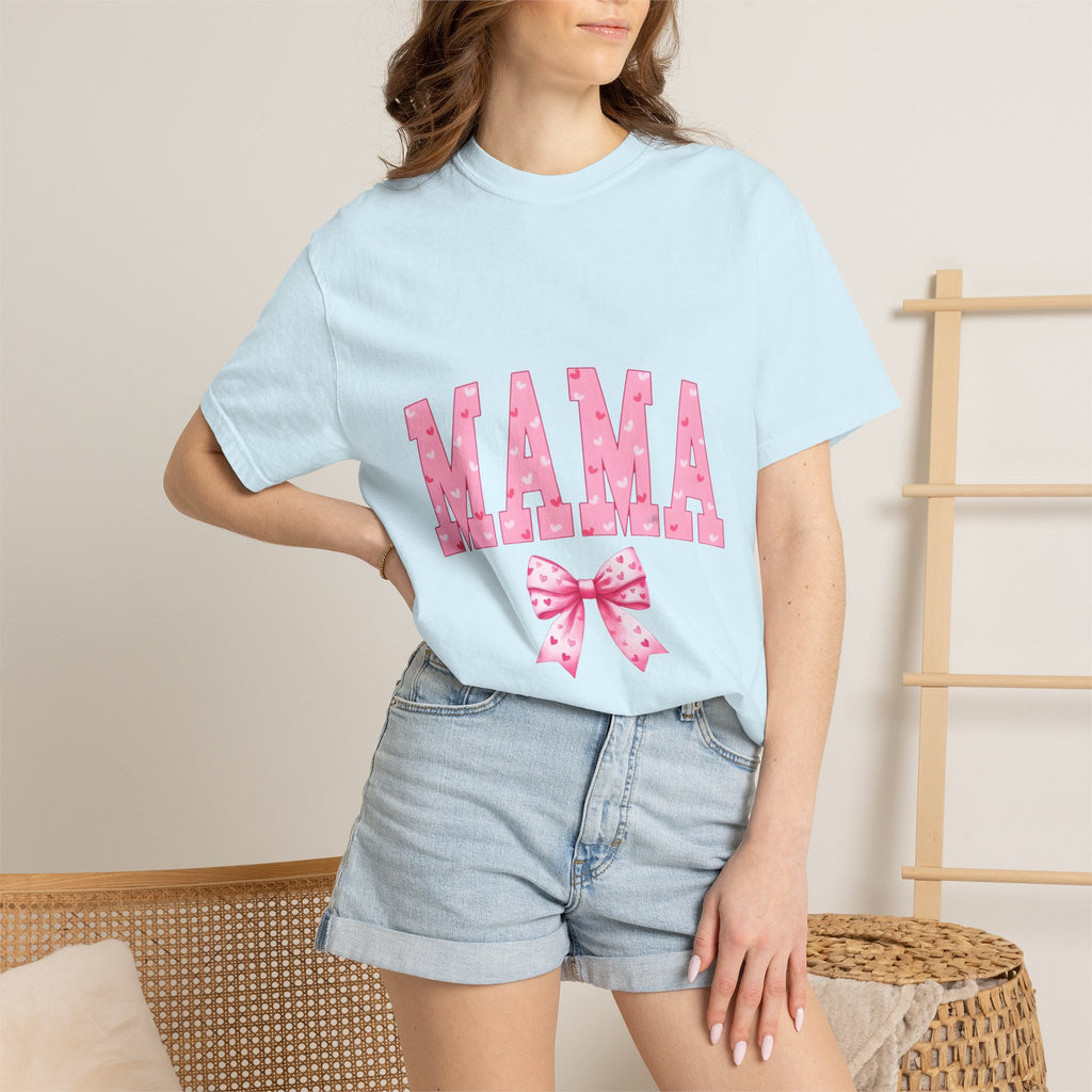 Mama Pink Polka Dot T‑Shirt — Cute Mama Tee with Bow