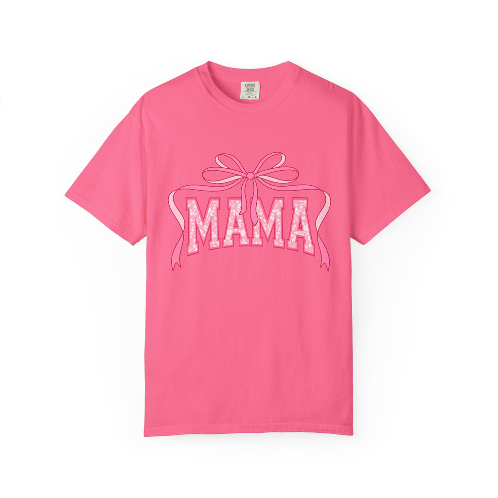 Mama Pink Bow T-Shirt — Floral Lettering Mother’s Day Tee
