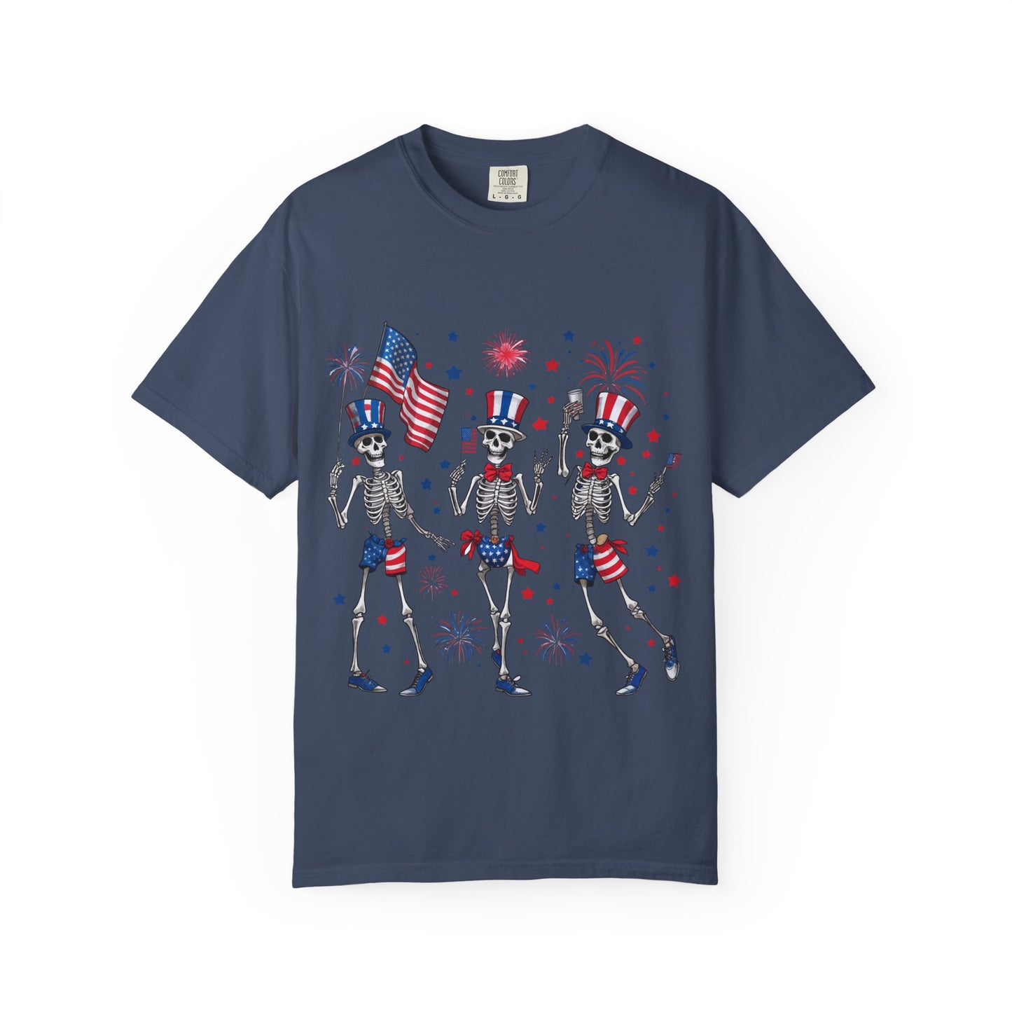 Patriotic Dancing Skeletons T-Shirt | 4th of July Flag Fireworks