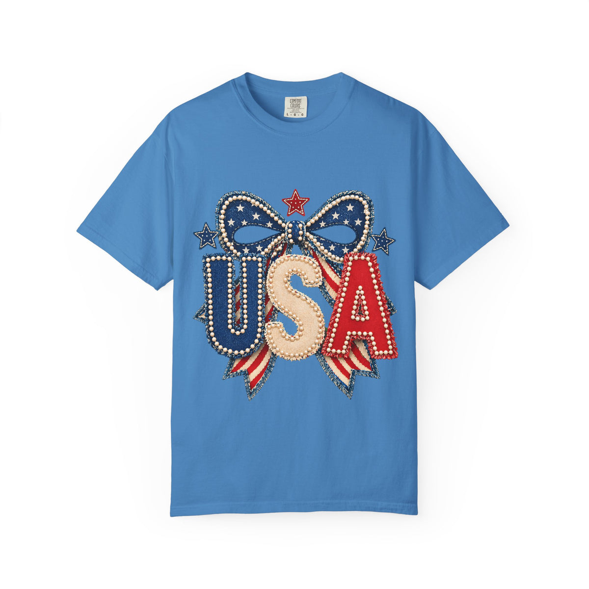 USA Patriotic Bow T‑Shirt — Fourth of July American Flag Tee