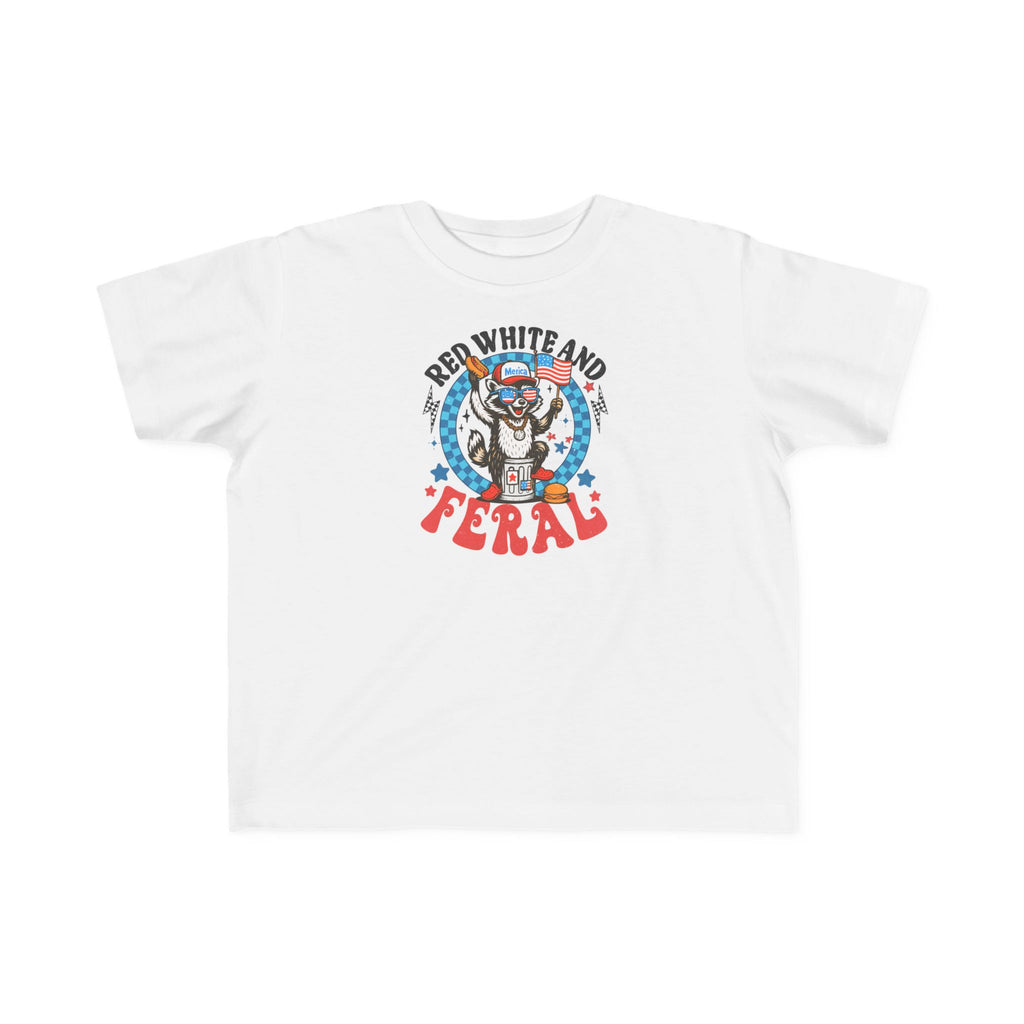 Toddler Tee — "Red White and Feral" Patriotic Cartoon Raccoon