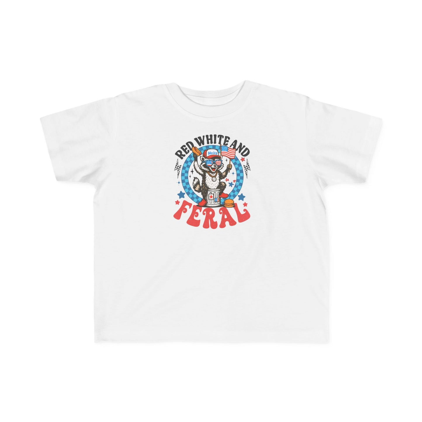 Toddler Tee — "Red White and Feral" Patriotic Cartoon Raccoon