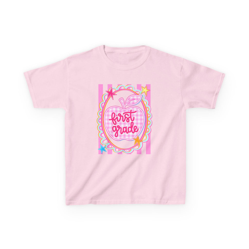 First Grade Kids T‑Shirt — Pink Apple Back to School Tee