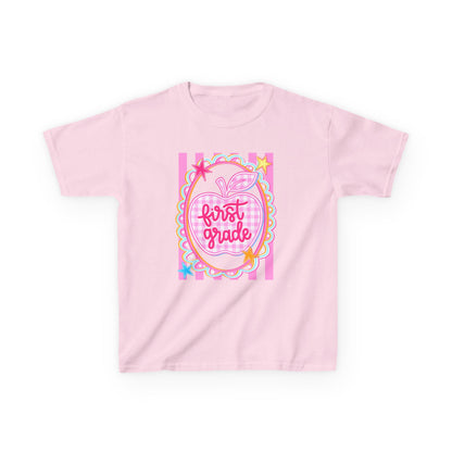 First Grade Kids T‑Shirt — Pink Apple Back to School Tee
