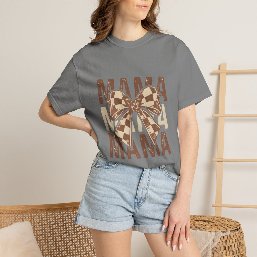Mama Bow T-Shirt — Buffalo Check Ribbon Mom Shirt