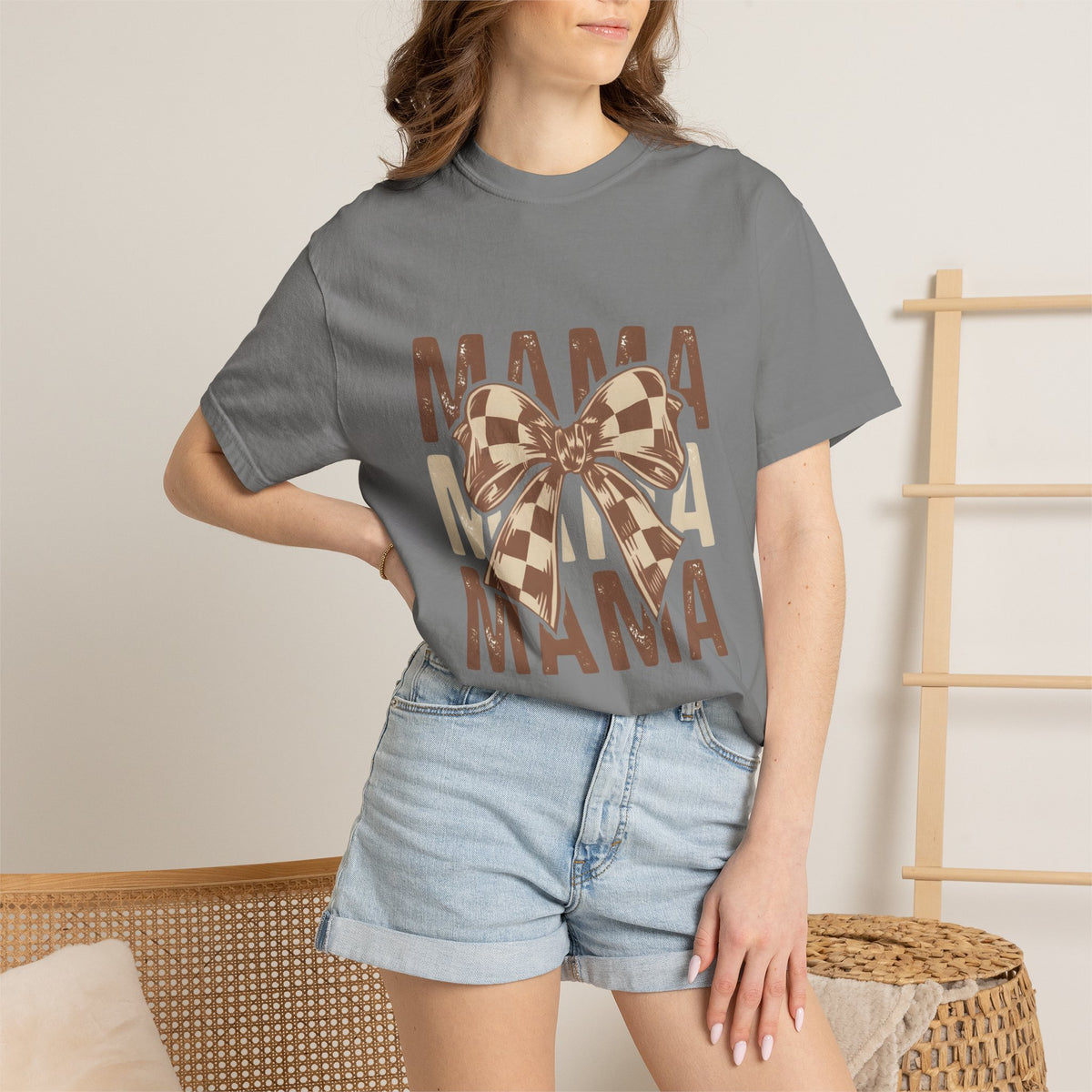 Mama Bow T-Shirt — Buffalo Check Ribbon Mom Shirt