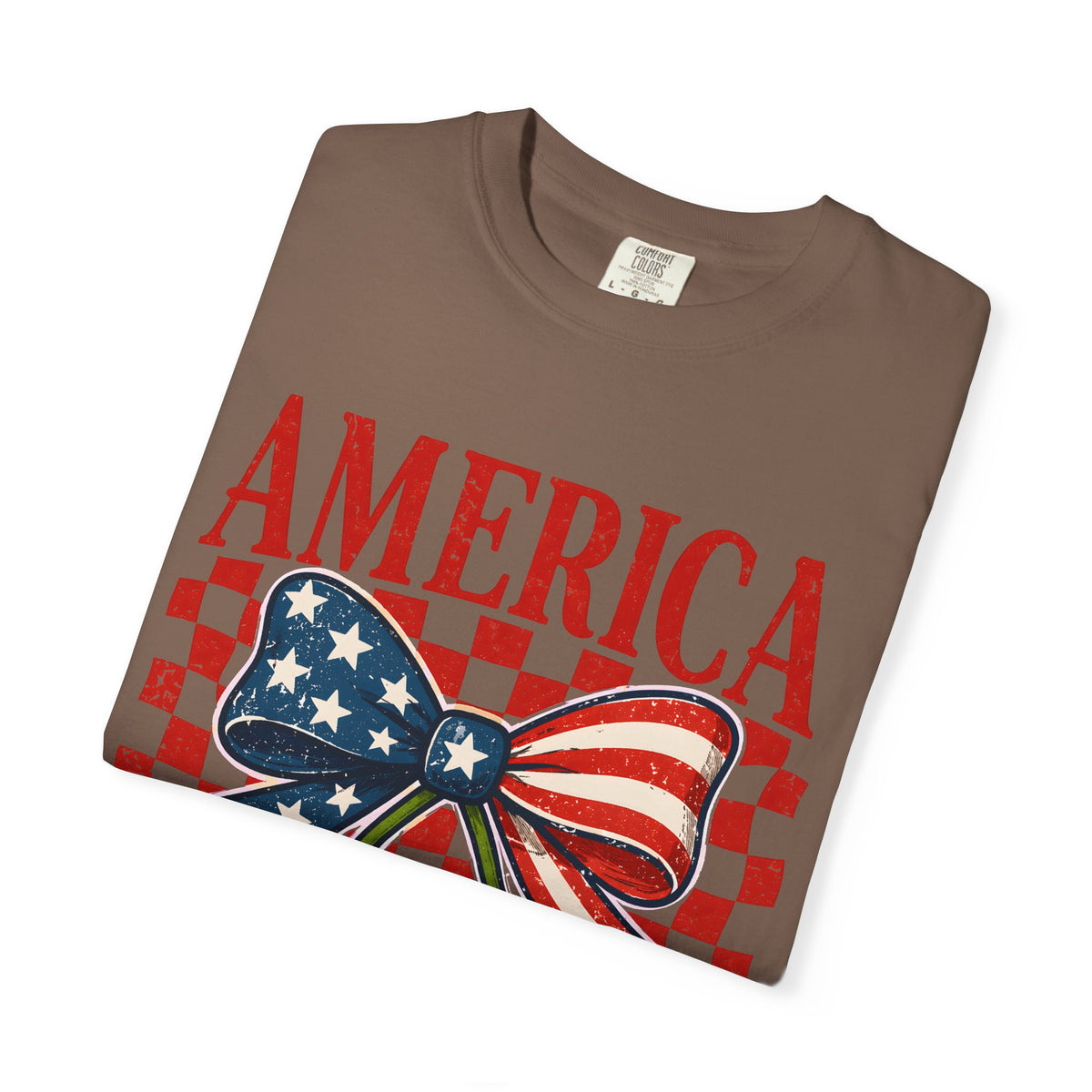 America Cherry Graphic T-Shirt — Patriotic USA Flag Bow Vintage Style