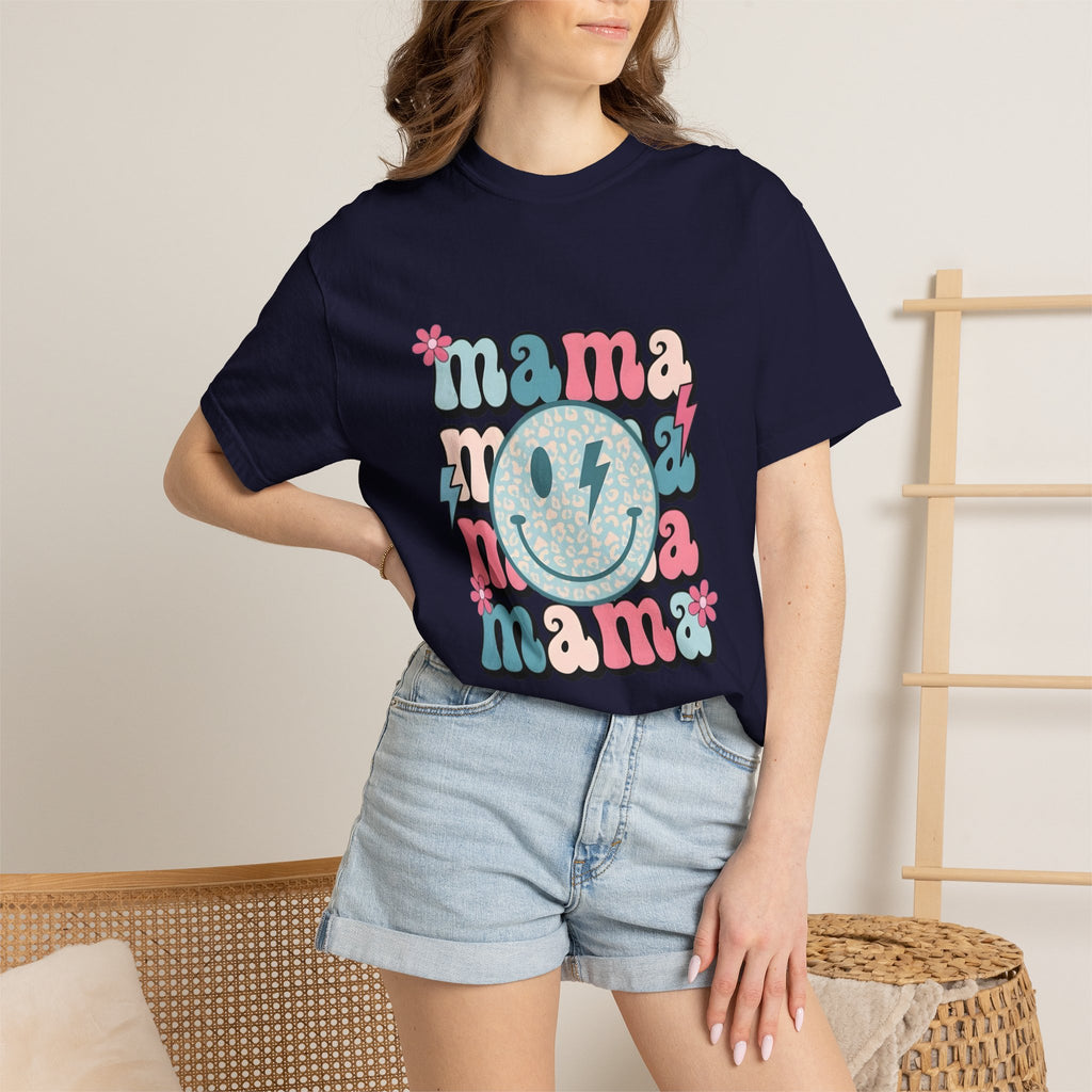 Mama Smiley Graphic T-Shirt — Retro Pink & Blue Mother’s Day Tee