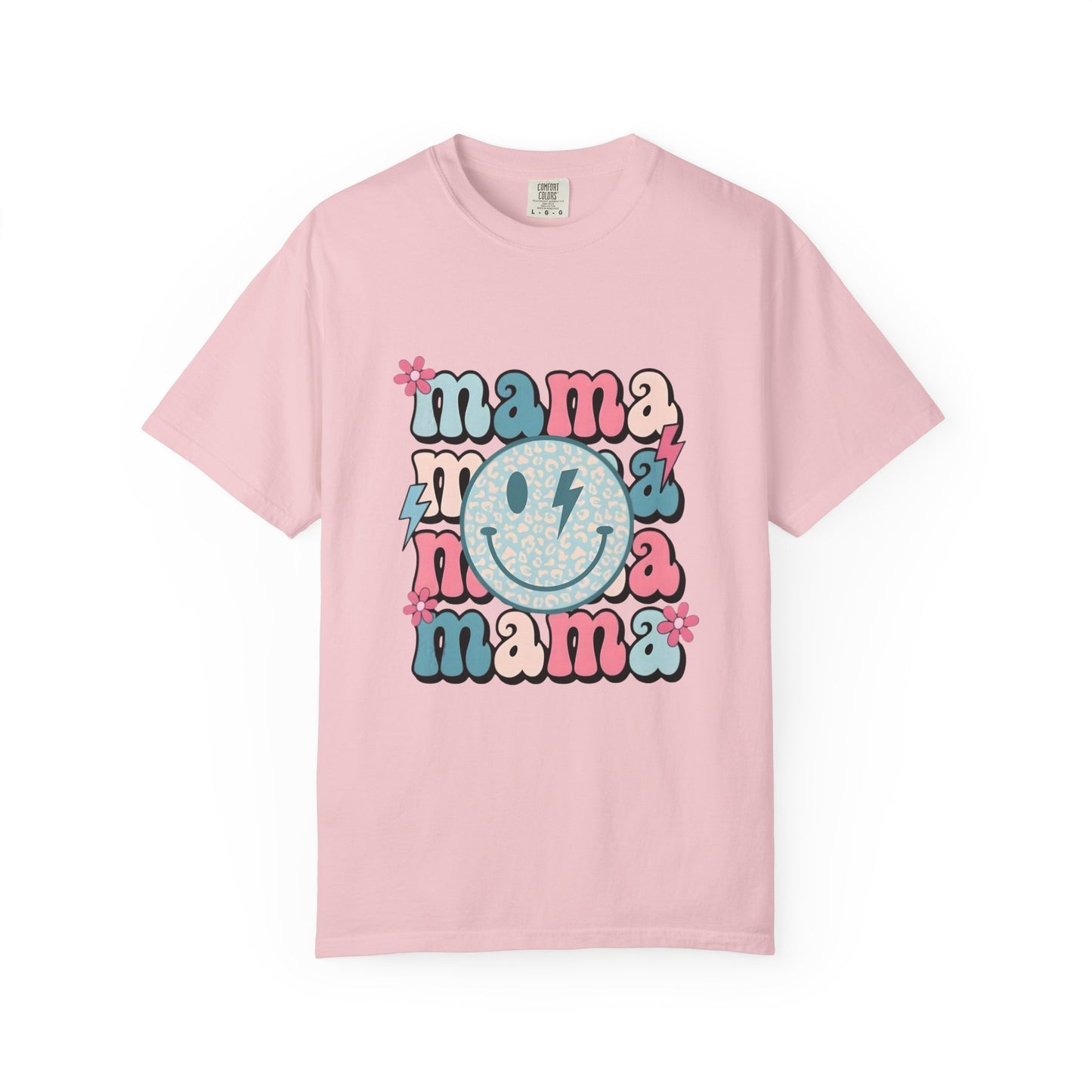 Mama Smiley Graphic T-Shirt — Retro Pink & Blue Mother’s Day Tee