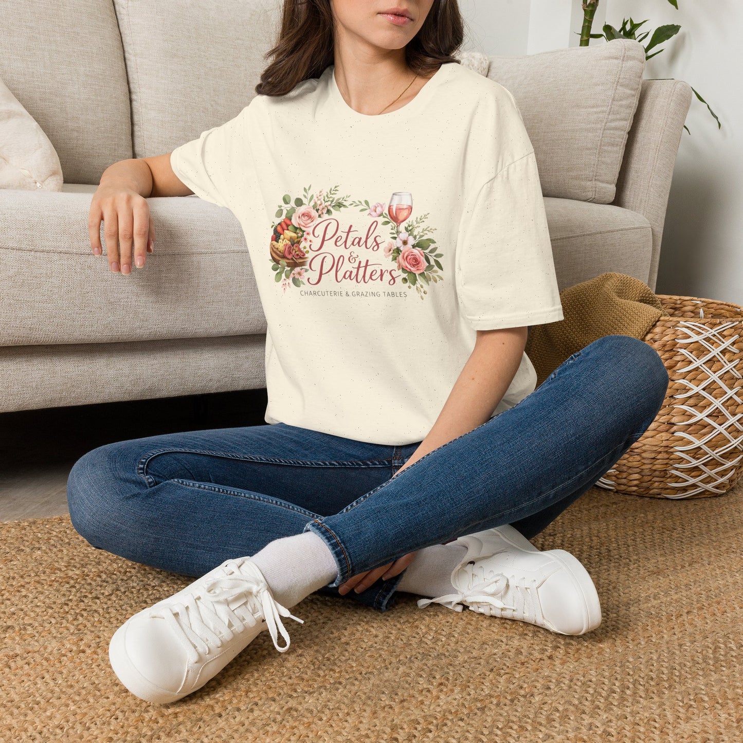 Petals & Platters Floral Wine T-Shirt — Garden Brunch Shirt for Entertaining