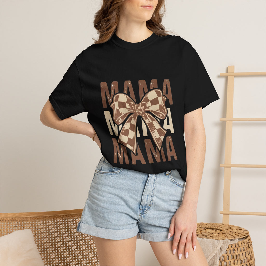Mama Bow T-Shirt — Buffalo Check Ribbon Mom Shirt
