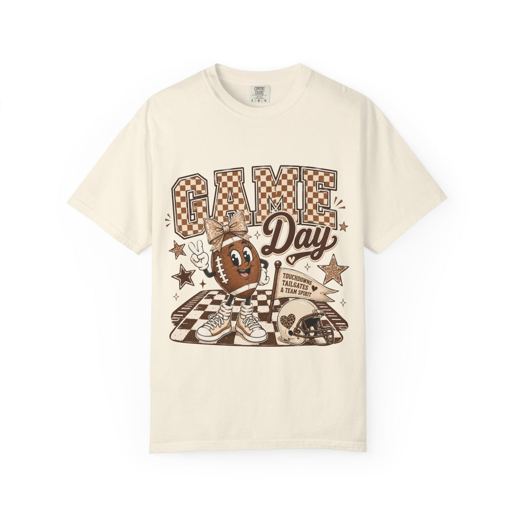 Game Day Retro Football T-Shirt — Vintage Mascot & Checkerboard Design