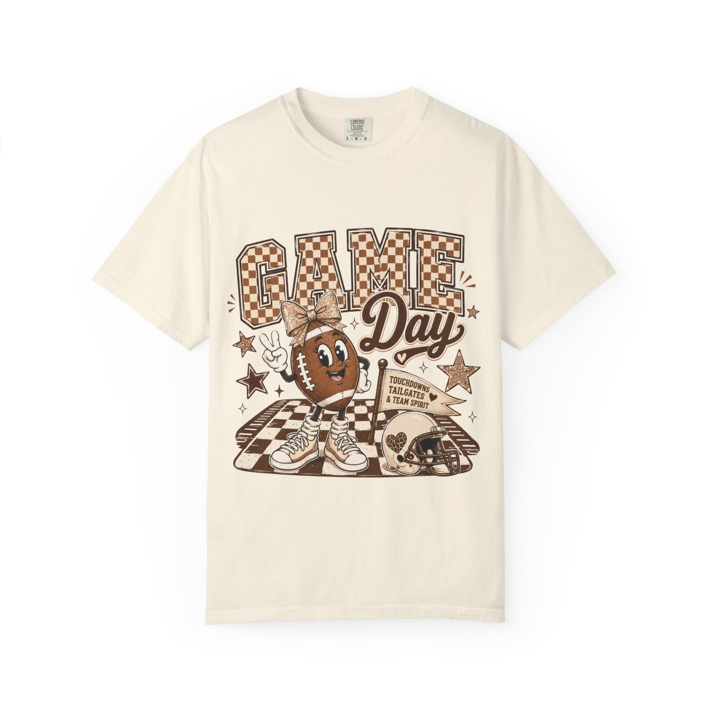 Game Day Retro Football T-Shirt — Vintage Mascot & Checkerboard Design