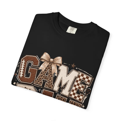 Game Day Graphic Tee — Retro Brown Bow Football Fan Shirt
