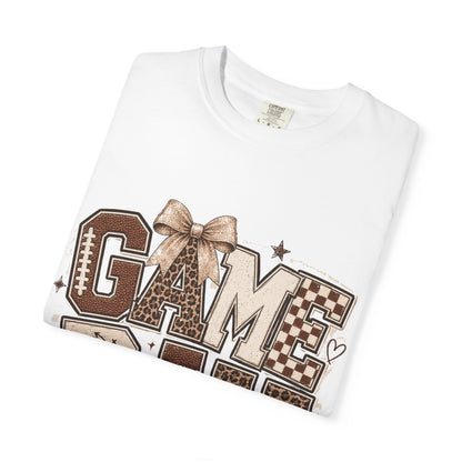 Game Day Graphic Tee — Retro Brown Bow Football Fan Shirt