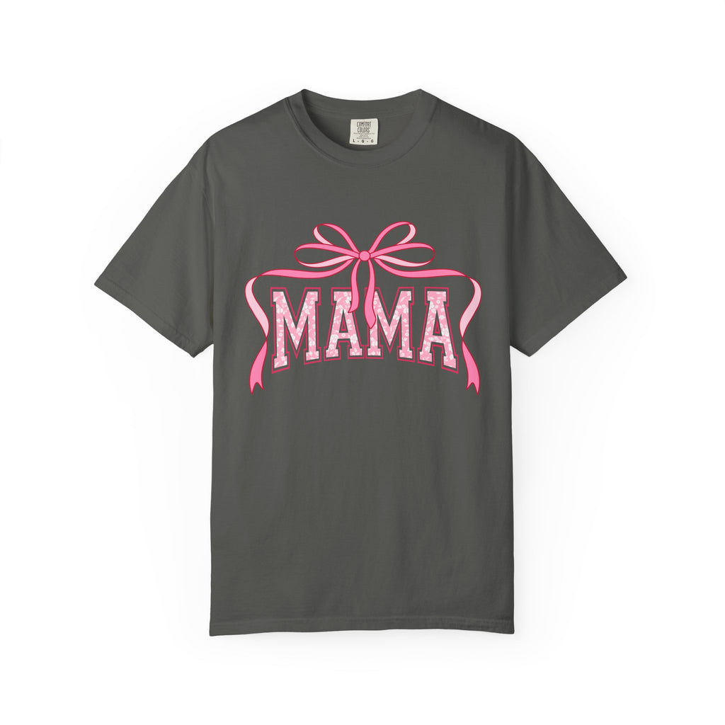 Mama Pink Bow T-Shirt — Floral Lettering Mother’s Day Tee