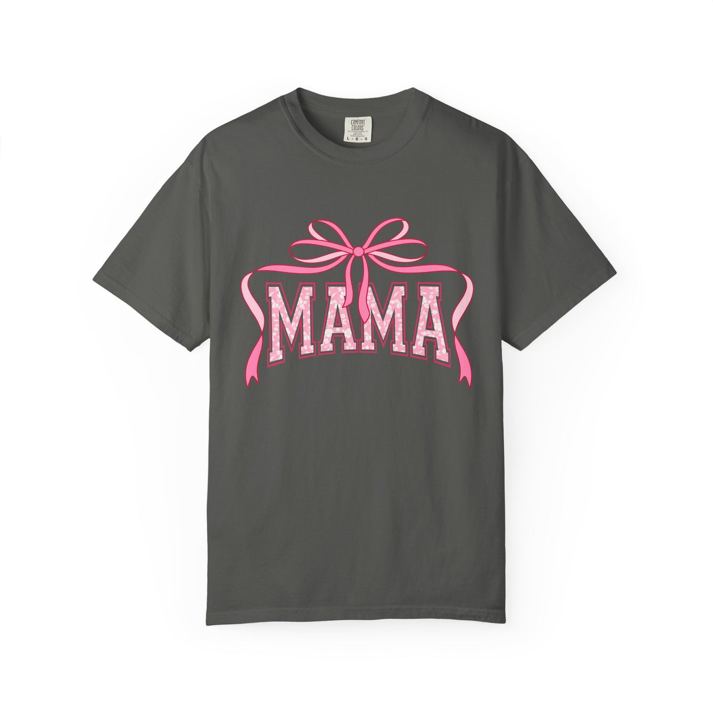Mama Pink Bow T-Shirt — Floral Lettering Mother’s Day Tee