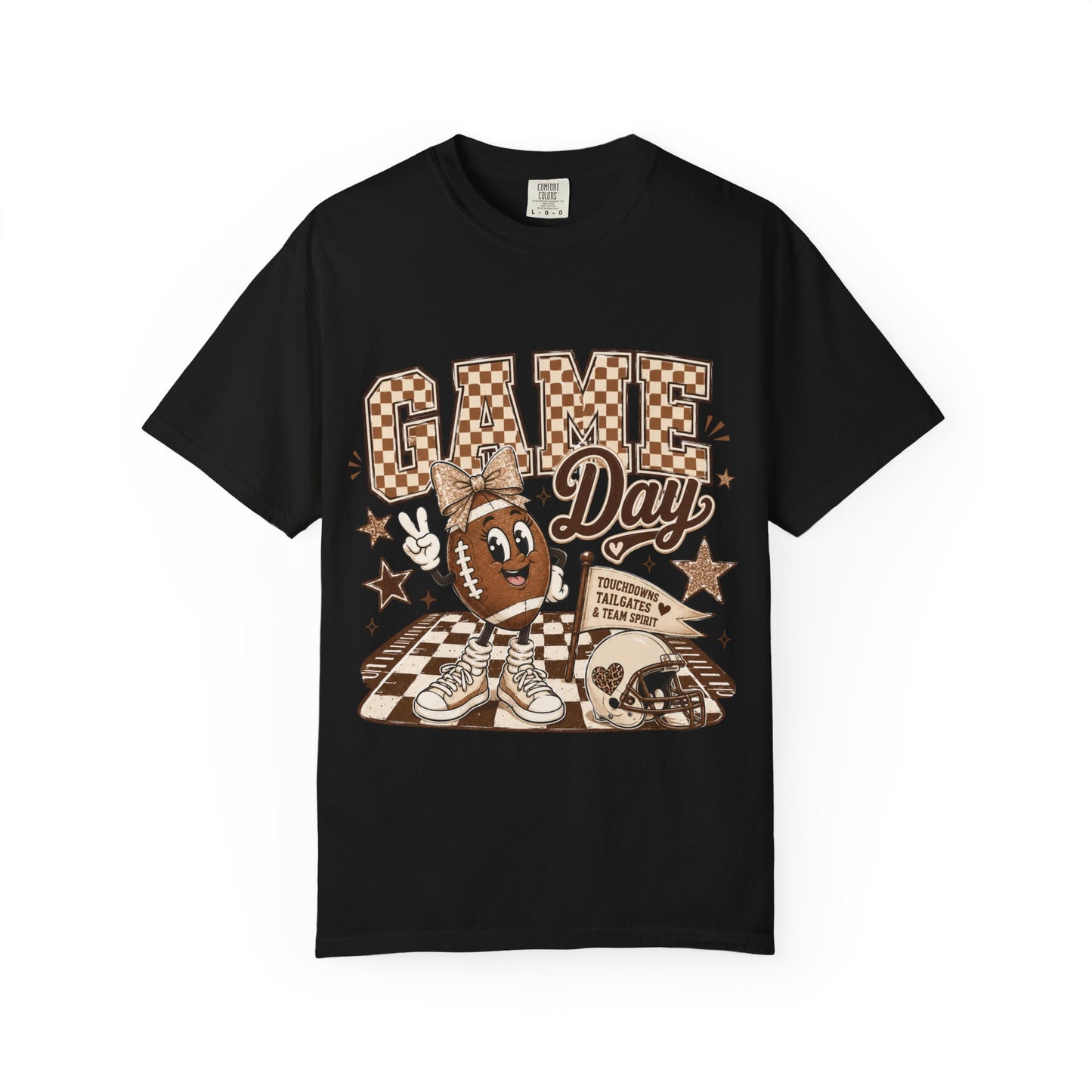 Game Day Retro Football T-Shirt — Vintage Mascot & Checkerboard Design