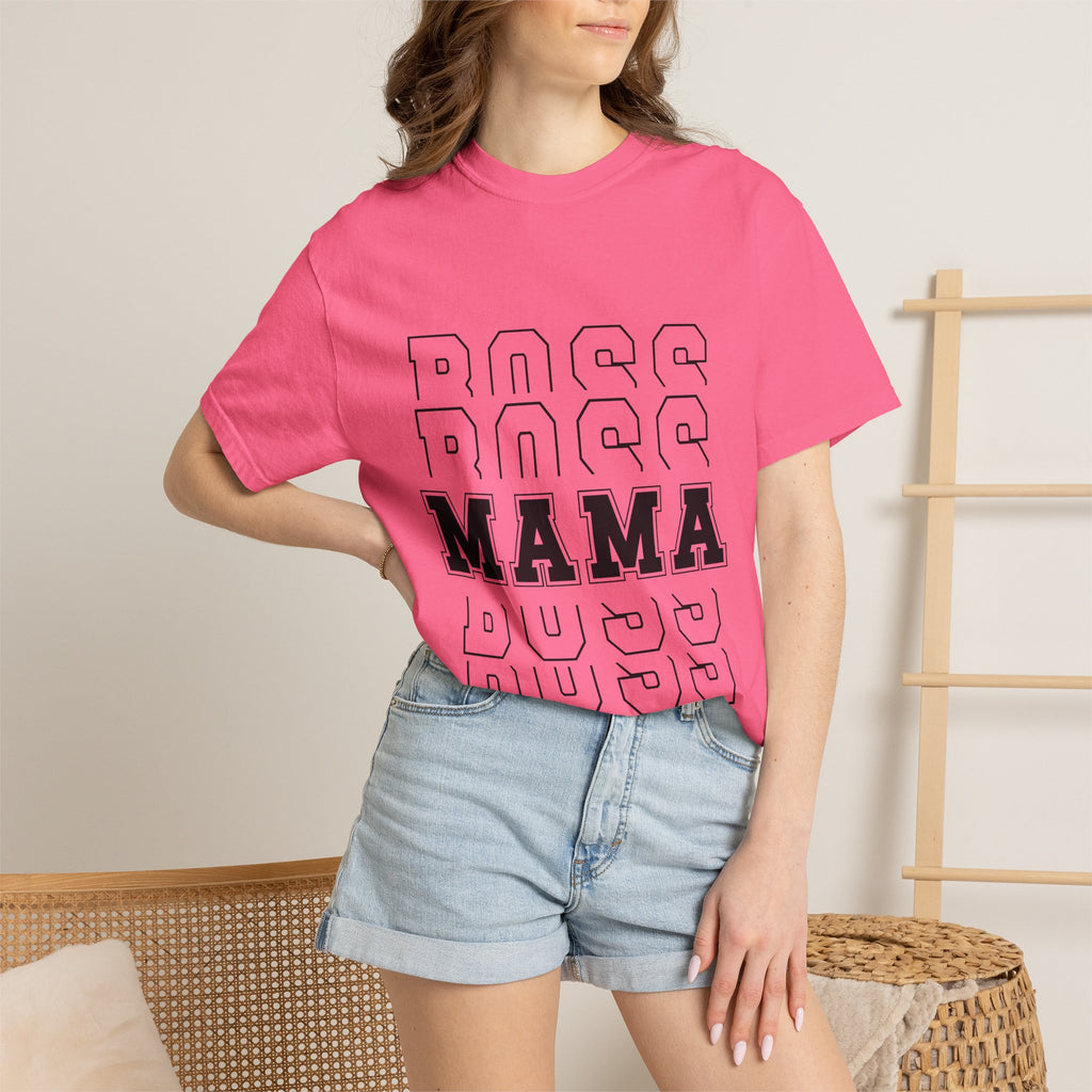 Mama Boss T-Shirt — 'MAMA' Layered Text Graphic Tee for Moms