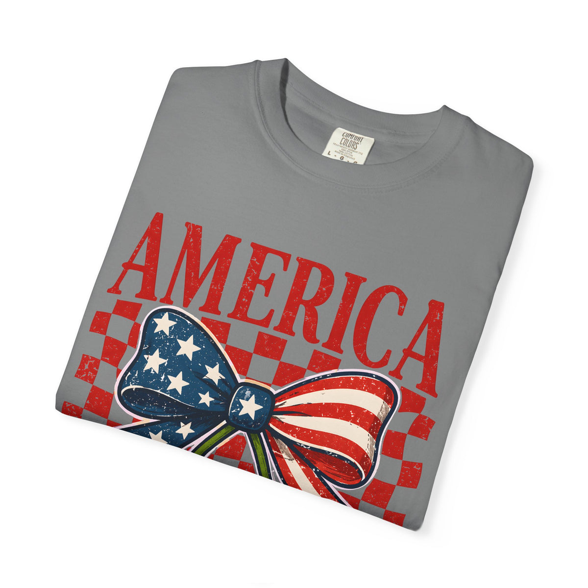 America Cherry Graphic T-Shirt — Patriotic USA Flag Bow Vintage Style