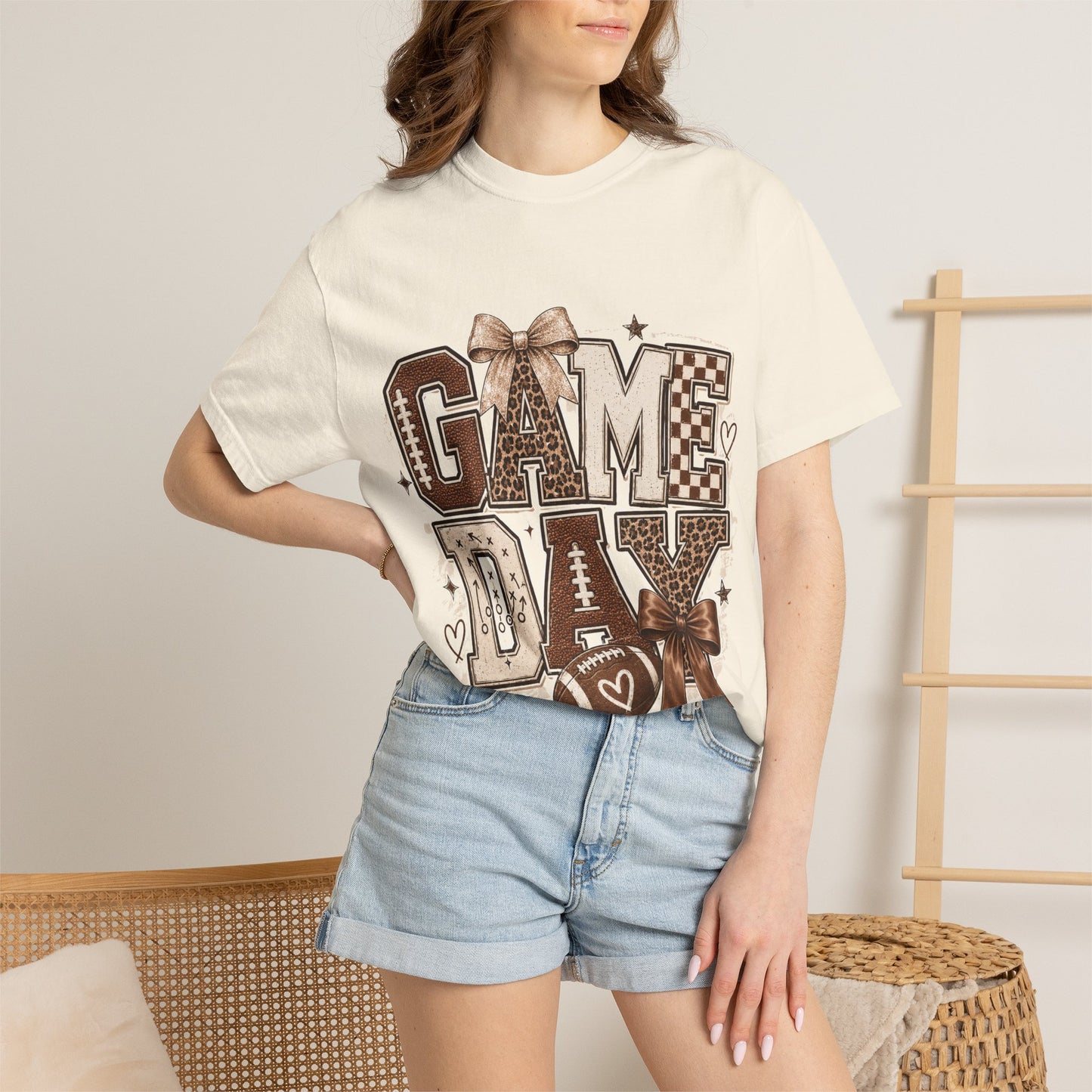 Game Day Graphic Tee — Retro Brown Bow Football Fan Shirt
